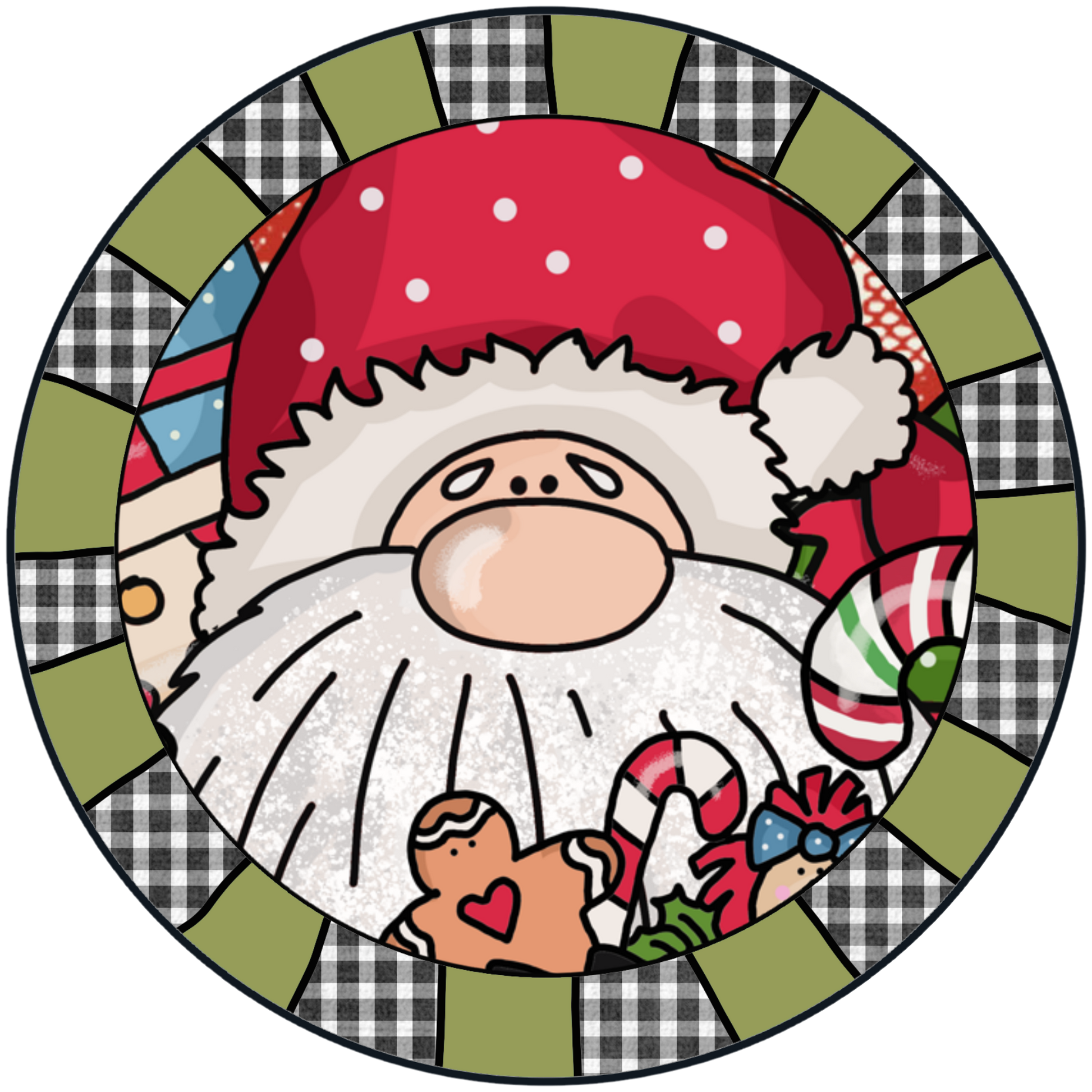 Santa with a Gingerbread Man Accent Sign - Made in USA