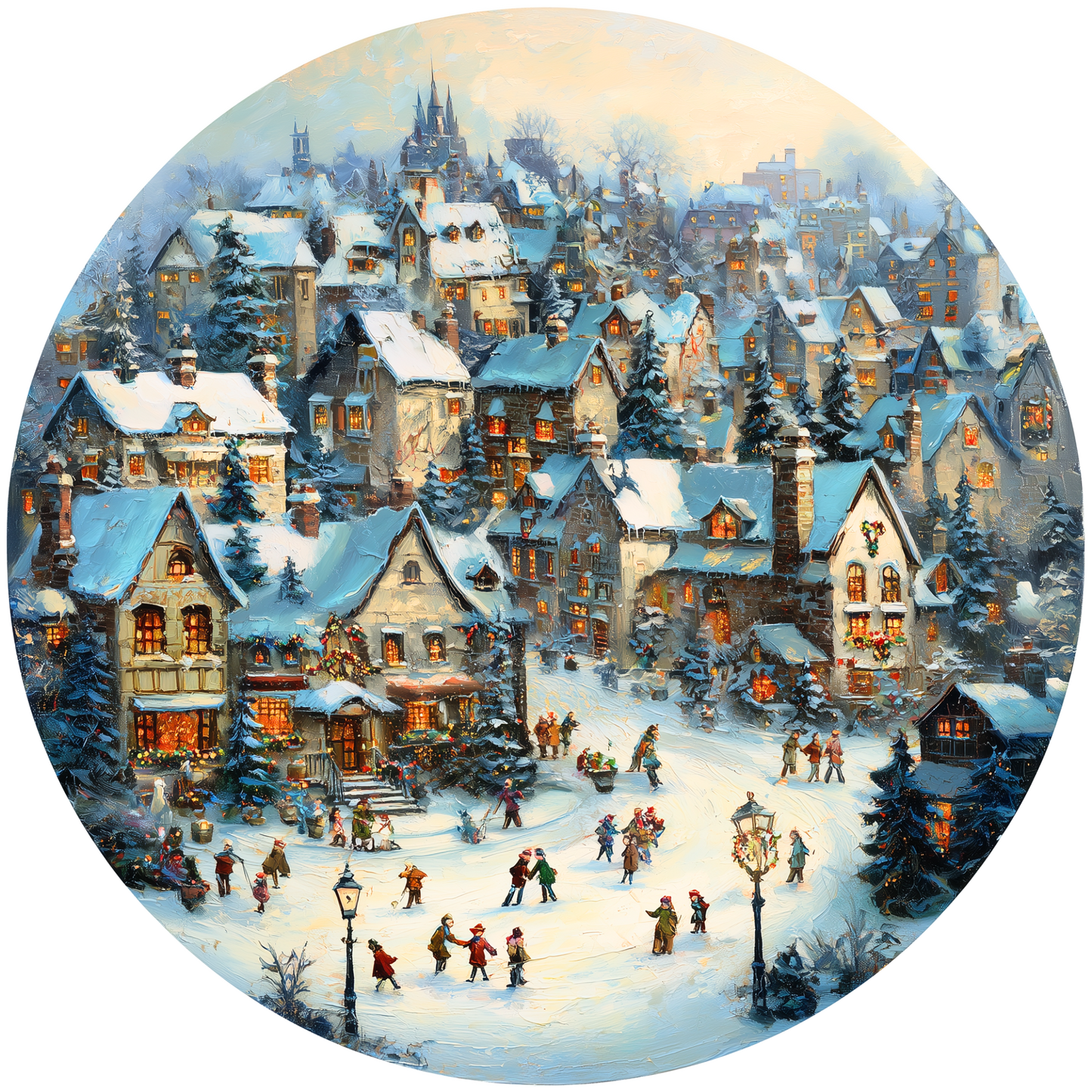 Snowy Village Scene at Christmas Accent Sign - Made in USA