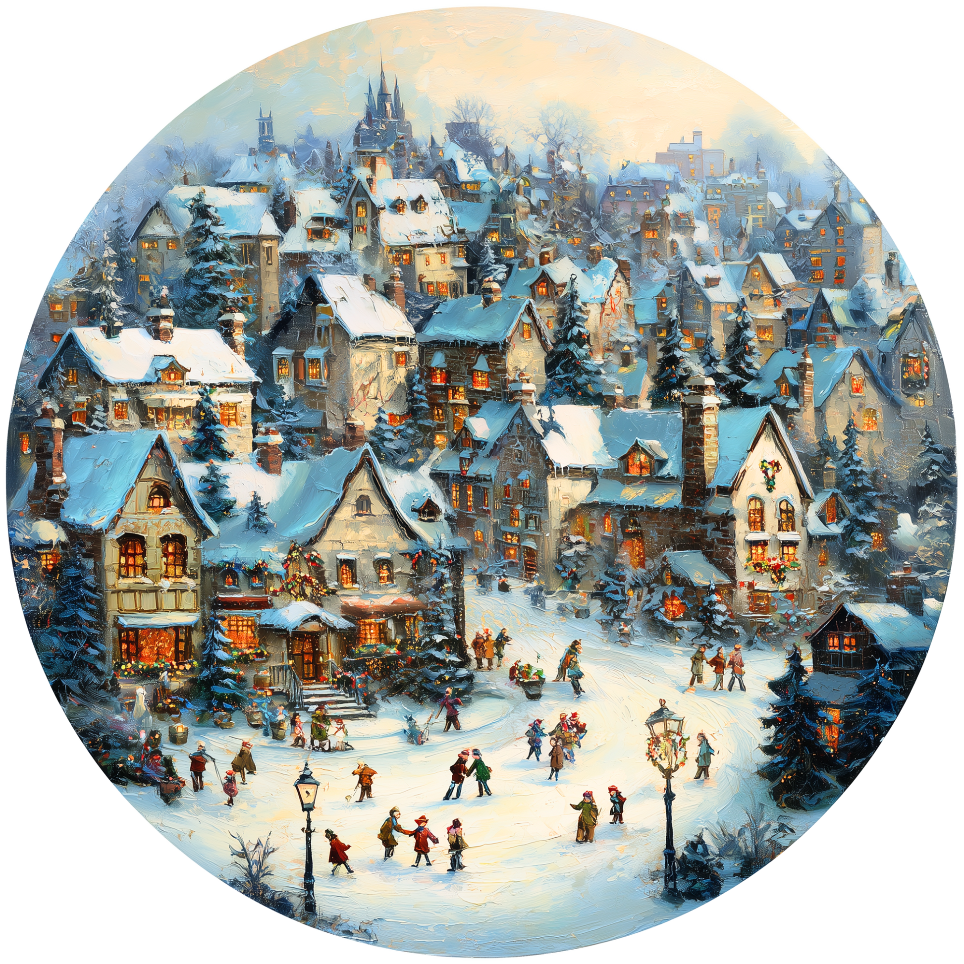 Snowy Village Scene at Christmas Accent Sign - Made in USA