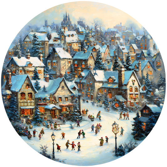 Snowy Village Scene at Christmas Accent Sign - Made in USA