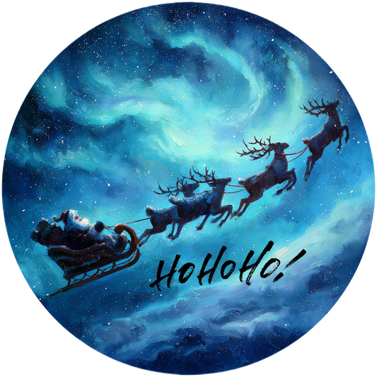 Santa's Sleigh and Reindeer Flying through the Night Sky Accent Sign - Made in USA