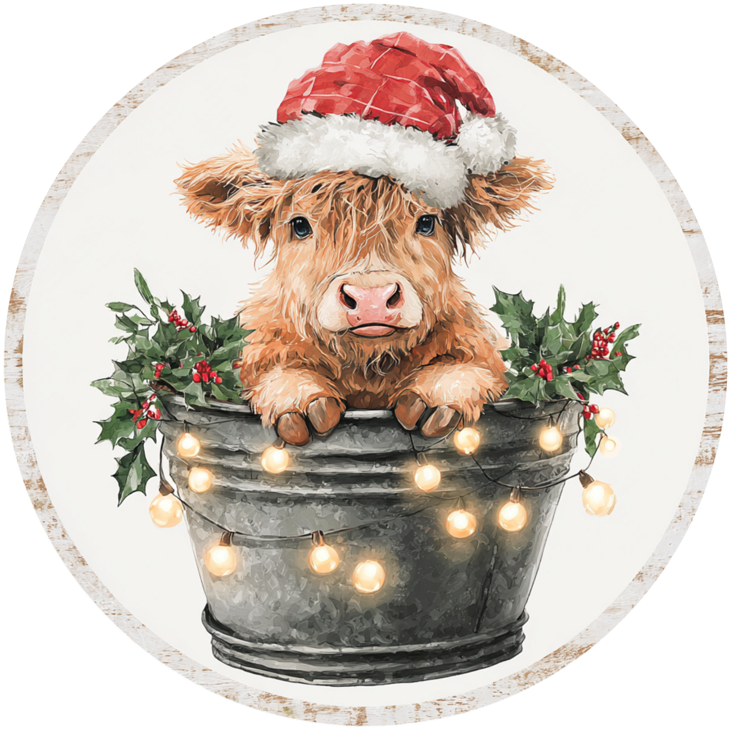 Christmas Highland Cow in a Bucket Accent Sign - Made in USA