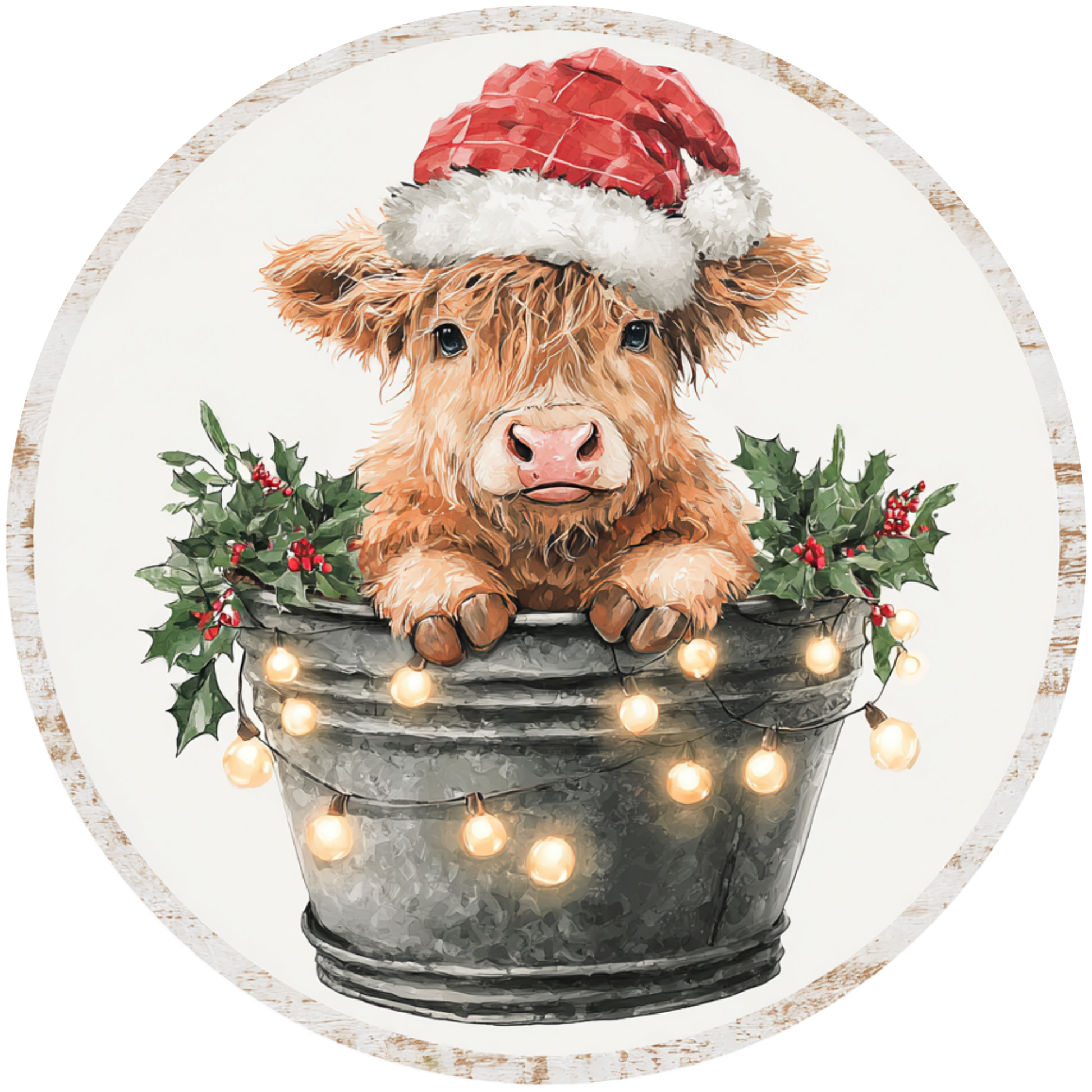 Christmas Highland Cow in a Bucket Accent Sign - Made in USA
