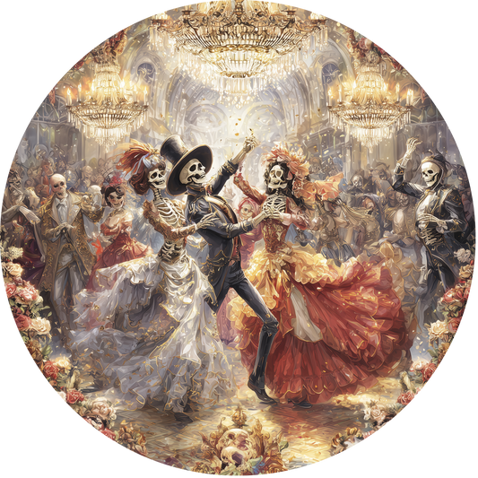 Day of the Dead Skeletons Dancing at a Grand Ball Celebration Accent Sign - Made in USA