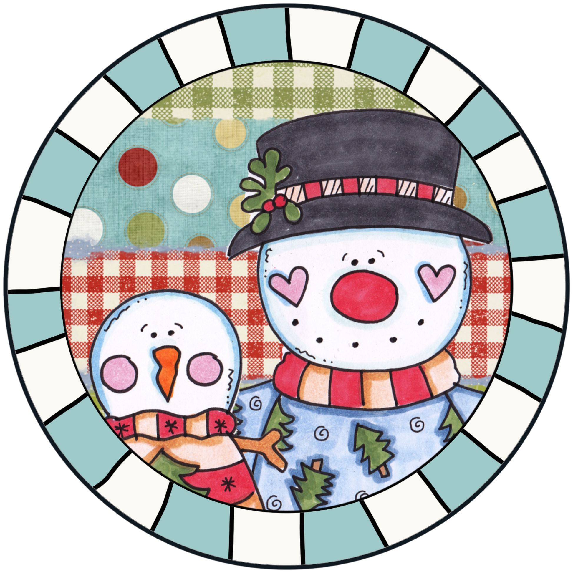 Snowmen in a Quilted Frame Accent Sign - Made in USA