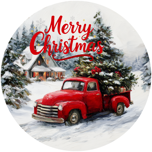 Rustic Red Truck Christmas Tree Farm Accent Sign - Made in USA