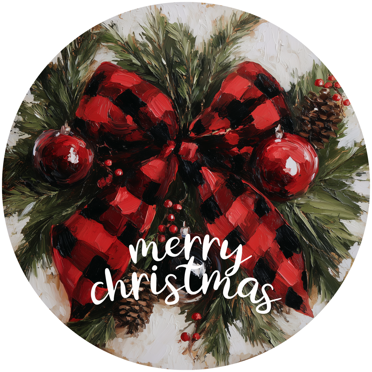 Rustic Buffalo Plaid Bow and Pine Wreath Accent Sign - Made in USA