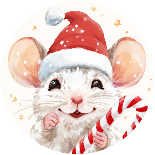 Mouse with Santa Hat and Candy Cane Accent Sign - Made in USA