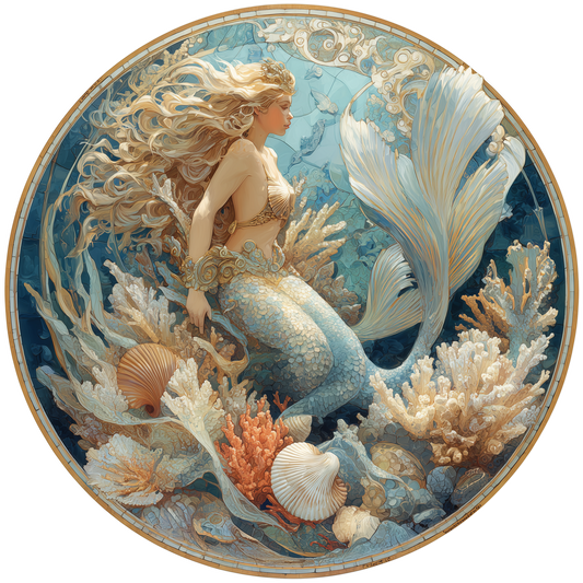 Mermaid in Coral Reef Mosaic Art Accent Sign - Made in USA