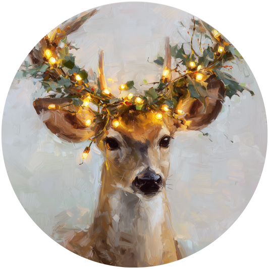 Deer with Antlers and Christmas String Lights Accent Sign - Made in USA