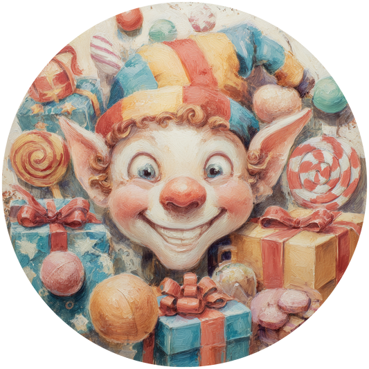 Christmas Elf surrounded by Presents and Candy Accent Sign - Made in USA