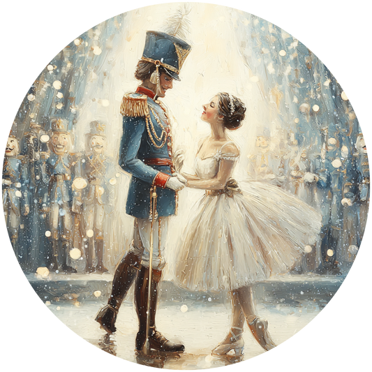 Nutcracker Prince and Ballerina Dance Snow Accent Sign - Made in USA