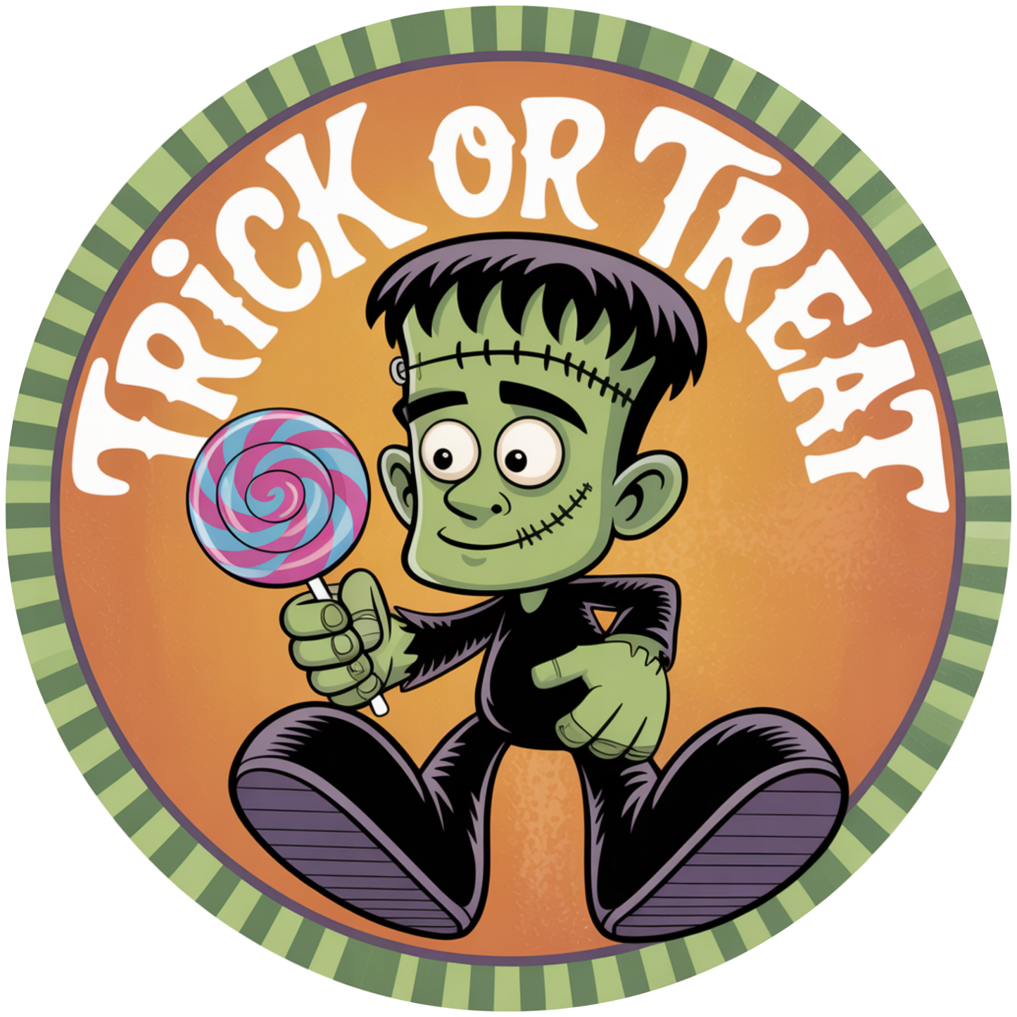 Frankenstein Monster Trick or Treat Lollipop Accent Sign - Made in USA