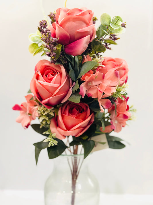 19 Inch Rose Mixed Bush Artificial Silk Flower Spray - Beauty Pink