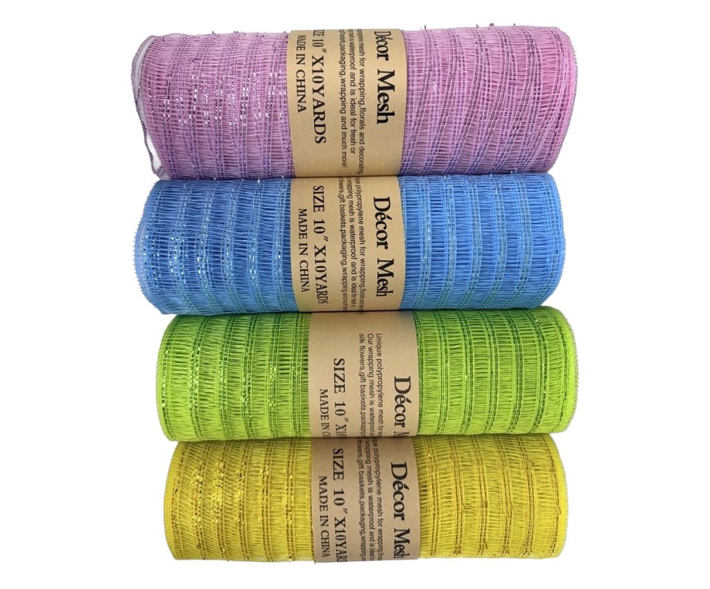 10 Inch x 10 Yards - Deco Mesh Laser Eyelash Light Pink, Light Blue, Apple Green & Yellow - Pack Of 4