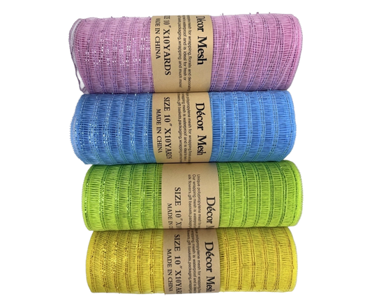 10 Inch x 10 Yards - Deco Mesh Laser Eyelash Light Pink, Light Blue, Apple Green & Yellow - Pack Of 4