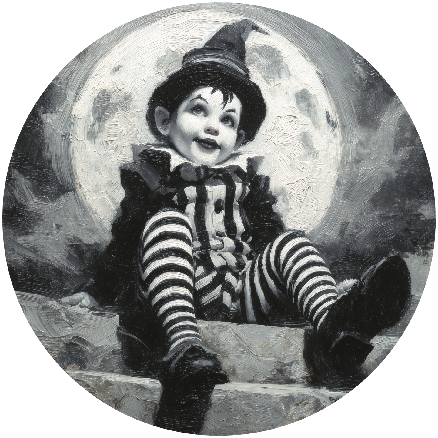 Spooky Child Clown in Black and White Moonlight Accent Sign - Made in USA