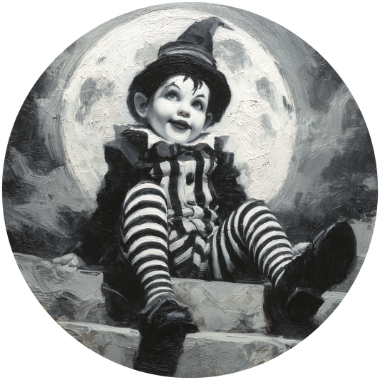 Spooky Child Clown in Black and White Moonlight Accent Sign - Made in USA