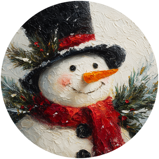 Snowman with Top Hat and Red Scarf Accent Sign - Made in USA