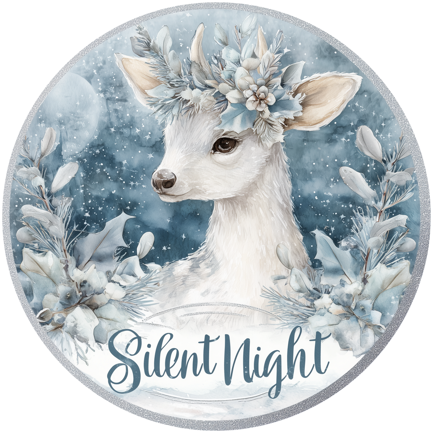 Winter Fawn with Floral Crown Silent Night Accent Sign - Made in USA