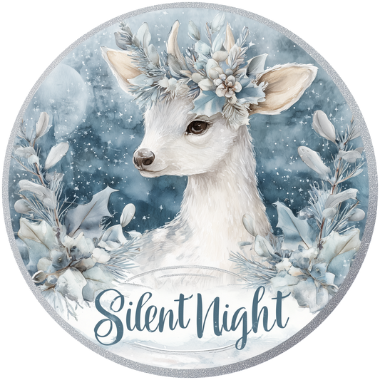 Winter Fawn with Floral Crown Silent Night Accent Sign - Made in USA