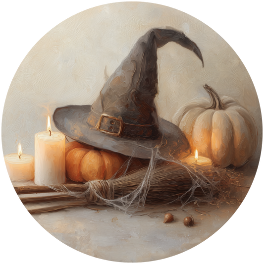 Witch Hat Pumpkins and Candles Accent Sign - Made in USA