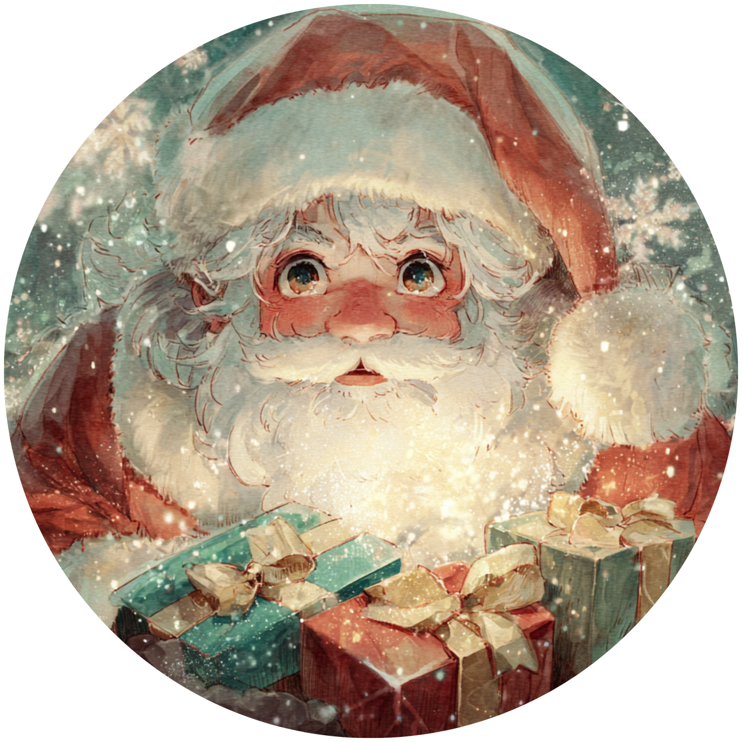 Santa Claus with Snow and Glowing Gifts Accent Sign - Made in USA