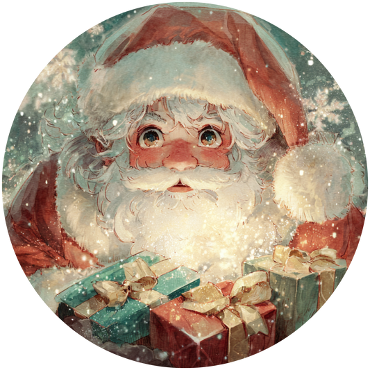 Santa Claus with Snow and Glowing Gifts Accent Sign - Made in USA