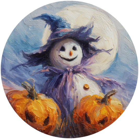 Snowman with Witch Hat and Pumpkins Accent Sign - Made in USA