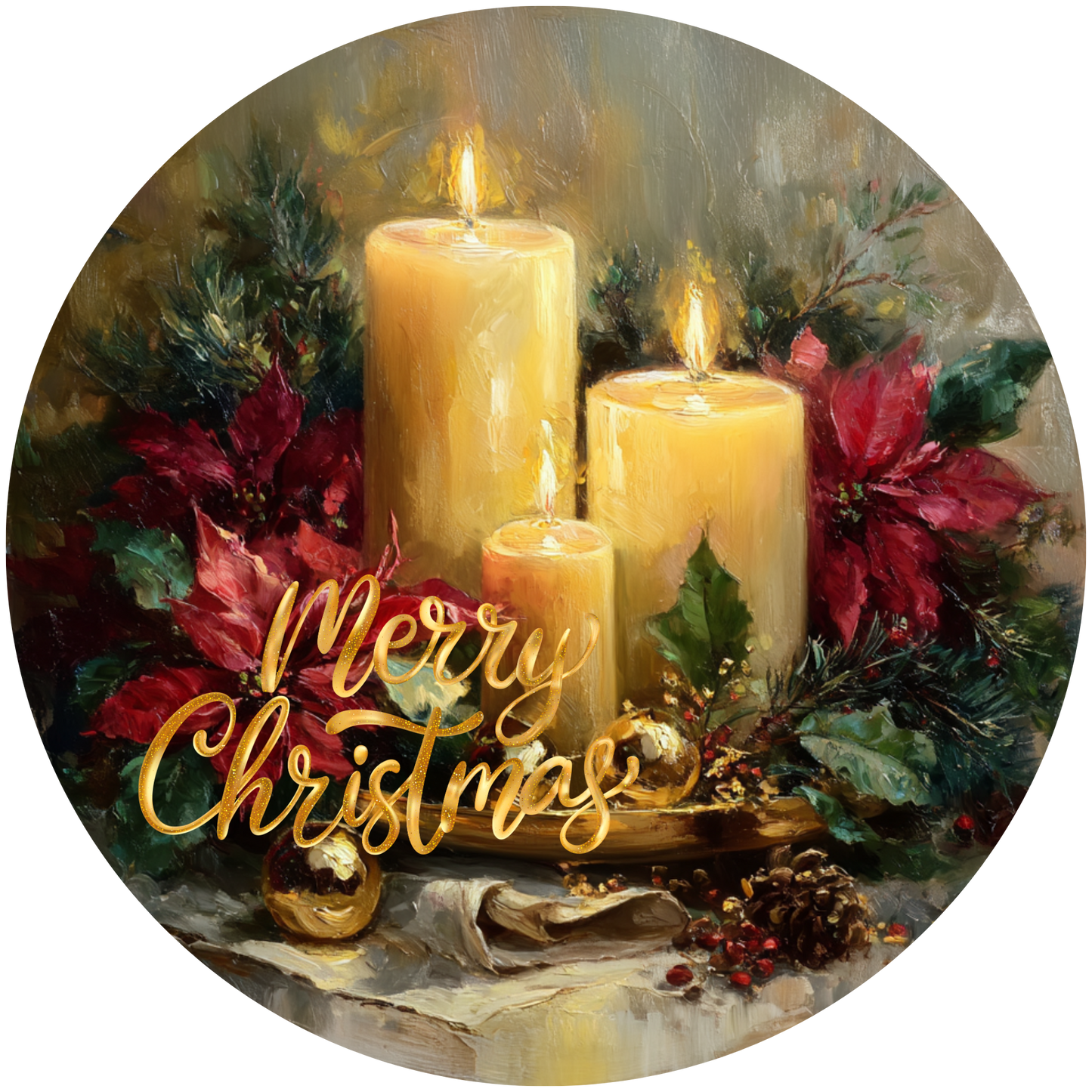 Candles Poinsettias and Merry Christmas Accent Sign - Made in USA