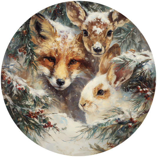 Cozy Winter Fox Fawn and Rabbit Accent Sign - Made in USA