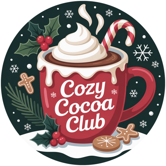 Cozy Cocoa Club Mug with Whipped Cream and Candy Cane Accent Sign - Made in USA