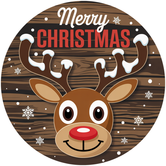 Merry Christmas Rudolph Reindeer on Rustic Wood Accent Sign - Made in USA