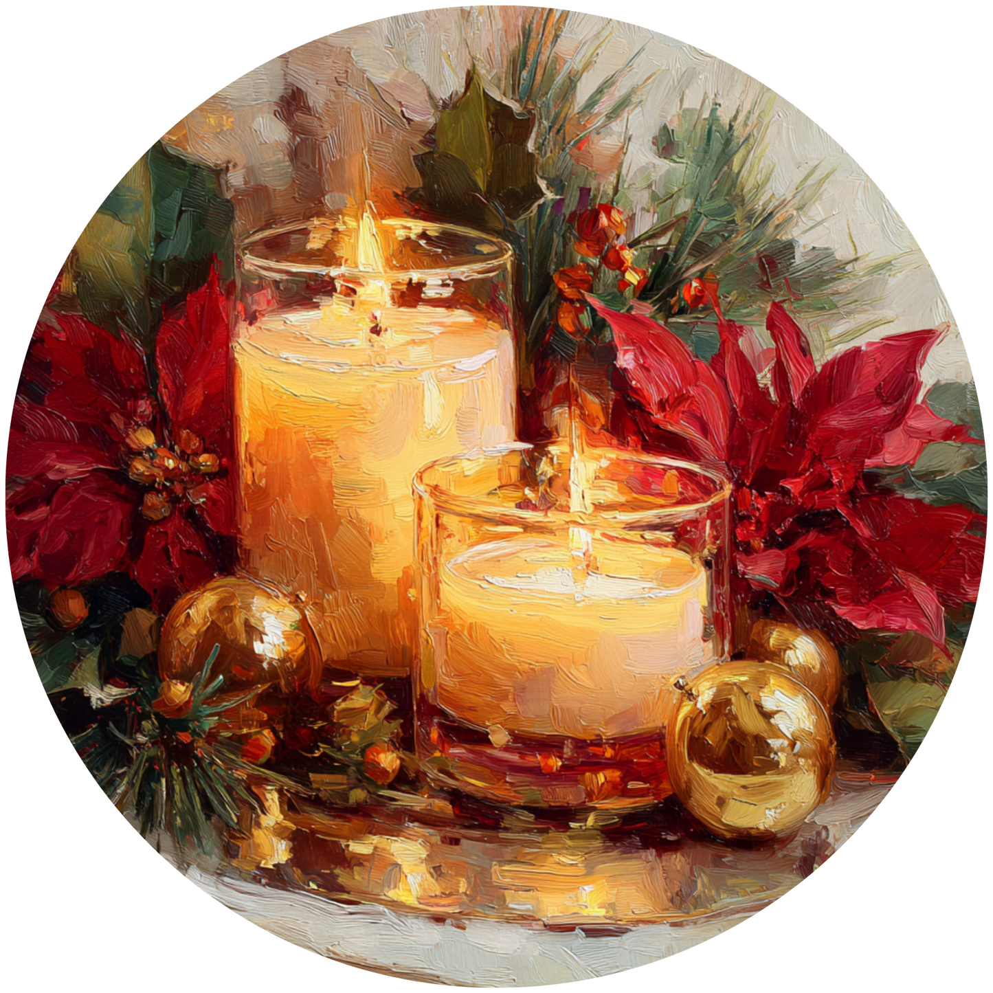 Christmas Candles Poinsettias and Gold Ornaments Accent Sign - Made in USA