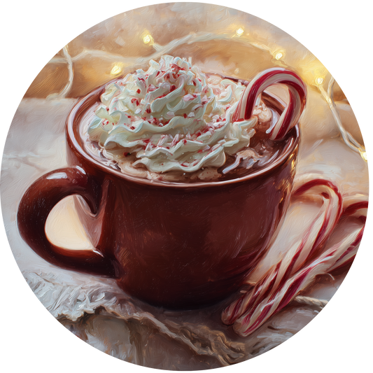 Hot Cocoa with Whipped Cream and Candy Canes Accent Sign - Made in USA