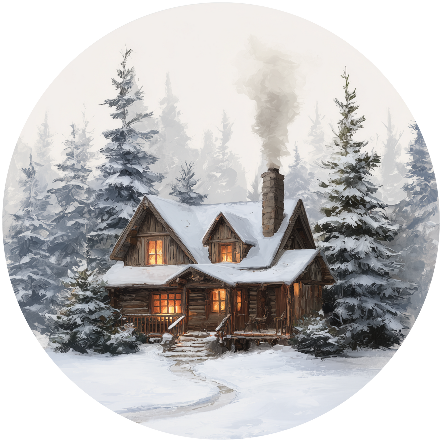 Cabin in Snowy Pine Forest Accent Sign - Made in USA