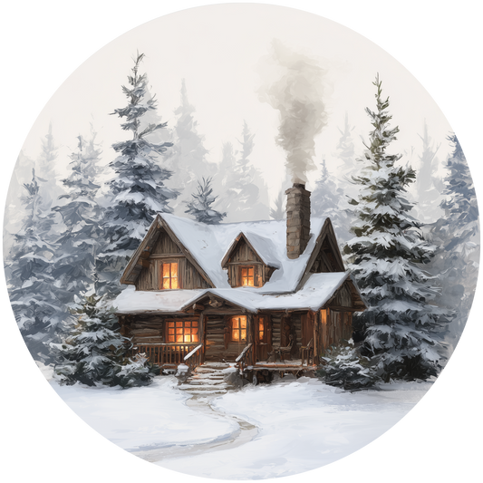 Cabin in Snowy Pine Forest Accent Sign - Made in USA