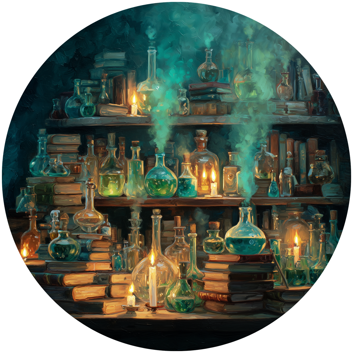 Alchemist Shelf with Bubbling Potions Books and Candles Accent Sign - Made in USA