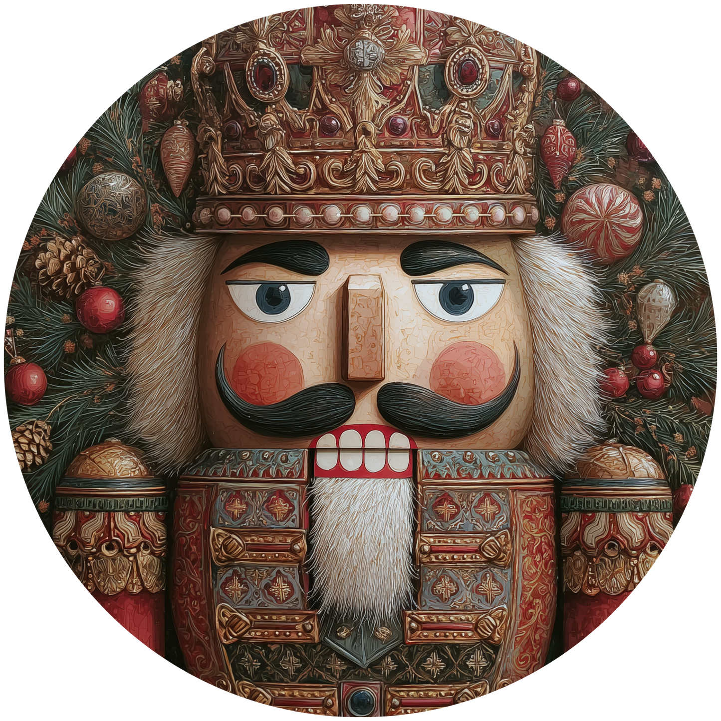 Nutcracker King Portrait with Crown and Christmas Wreath Accent Sign - Made in USA