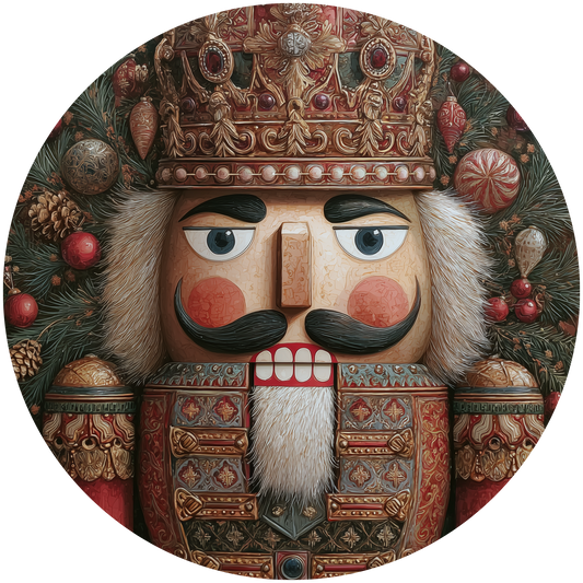 Nutcracker King Portrait with Crown and Christmas Wreath Accent Sign - Made in USA