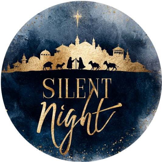 Silent Night Gold Nativity Silhouette Accent Sign - Made in USA