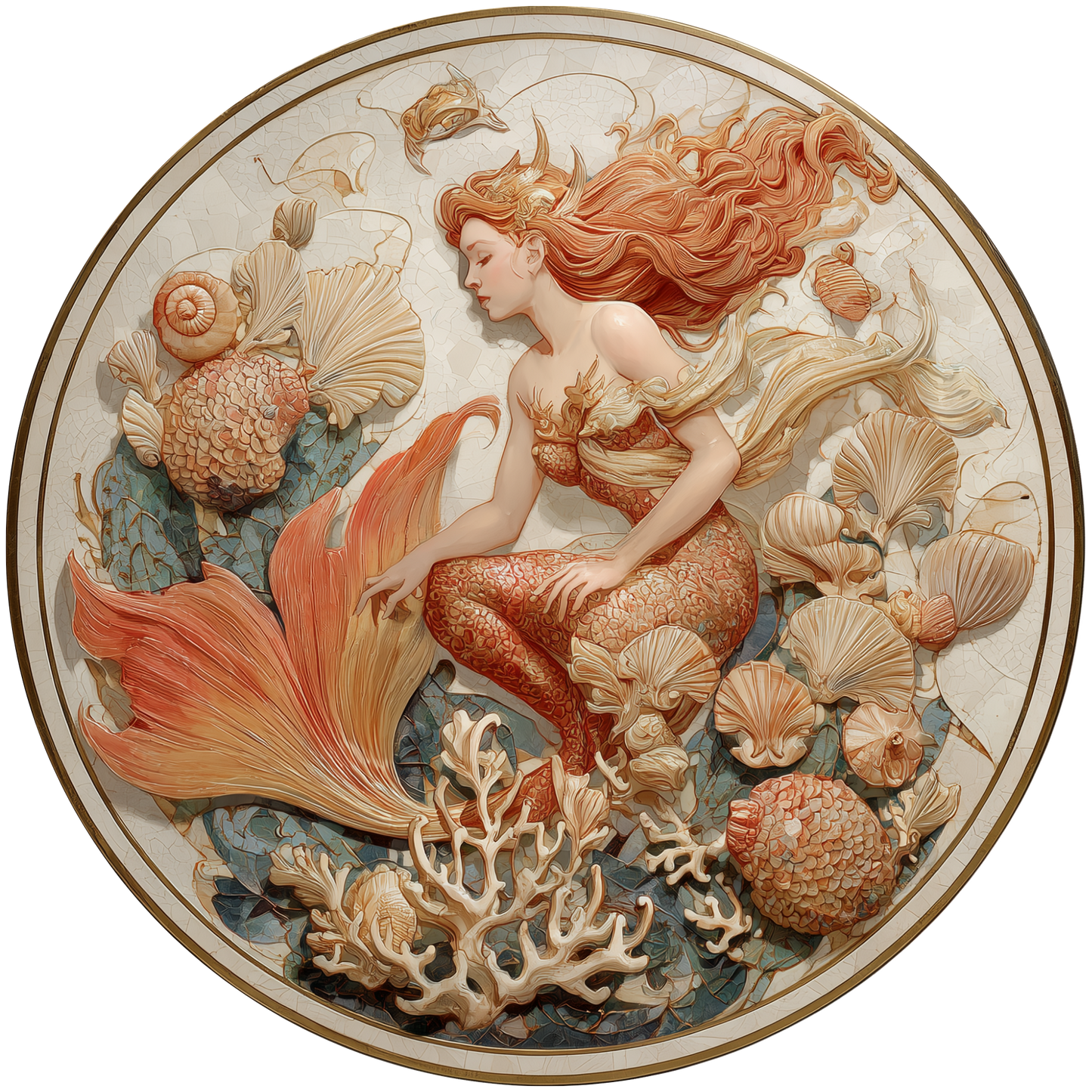 Mermaid with Seashells and Coral Bas Relief Accent Sign - Made in USA