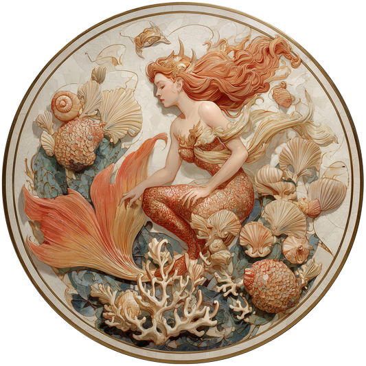 Mermaid with Seashells and Coral Bas Relief Accent Sign - Made in USA