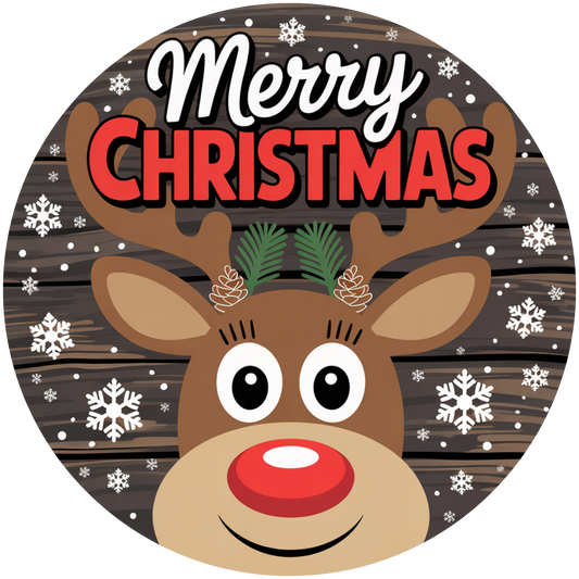 Merry Christmas Reindeer with Red Nose and Pine Cones Accent Sign - Made in USA