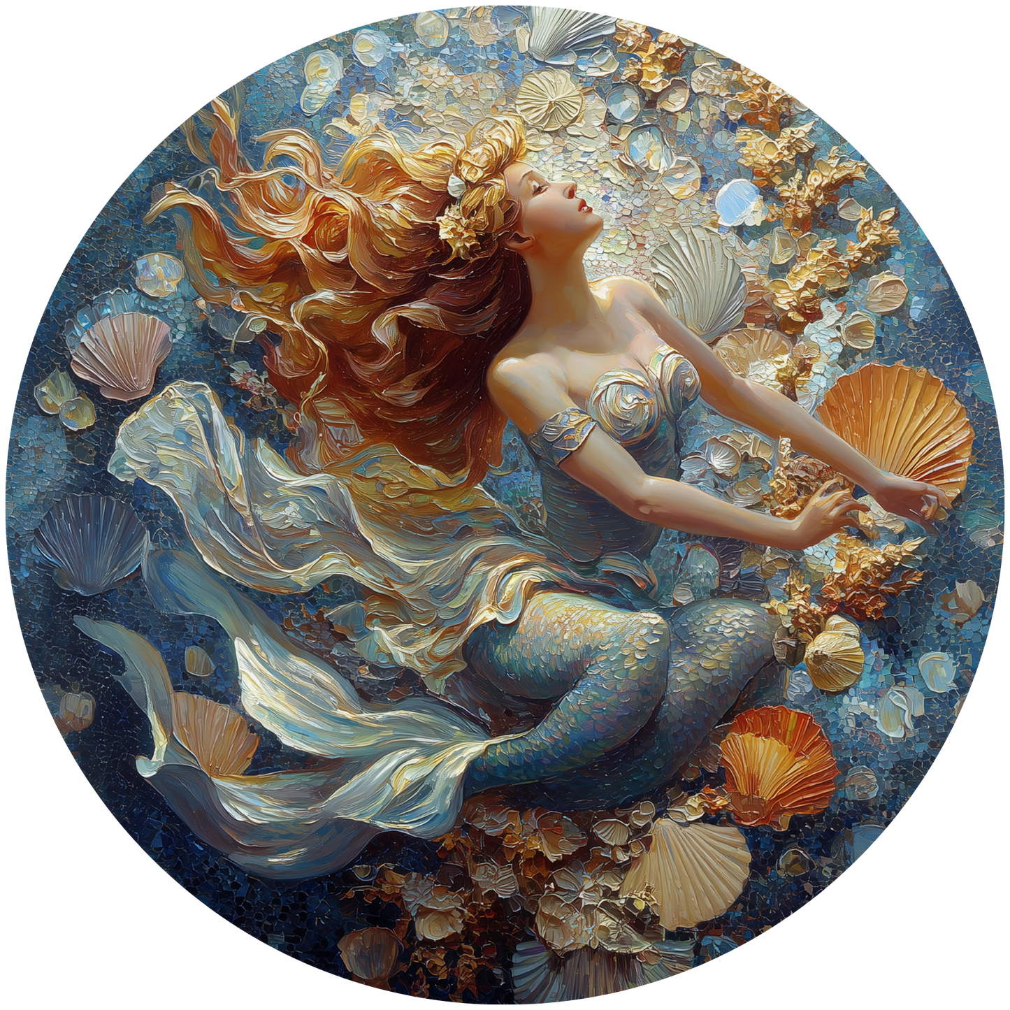 Mermaid with Flowing Hair and Seashells Accent Sign - Made in USA