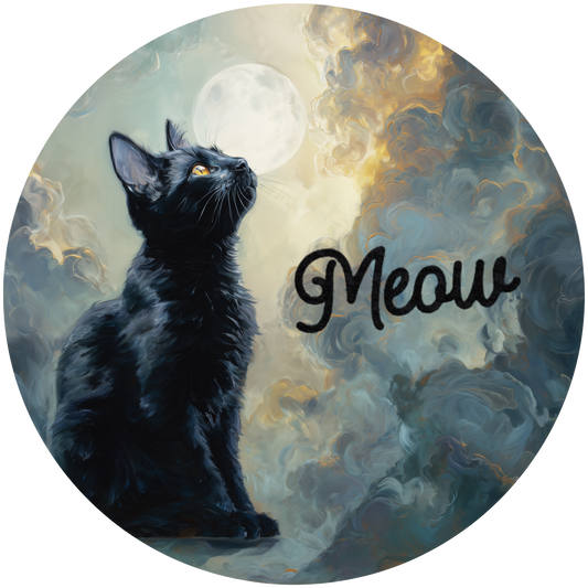 Black Cat Meow with Full Moon Accent Sign - Made in USA
