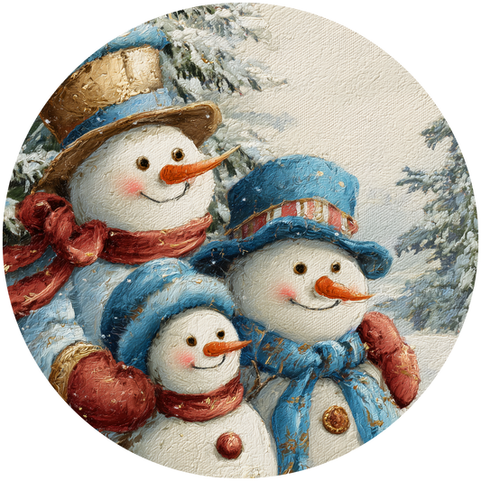 Snowman Family in Blue and Red Hats and Scarves Accent Sign - Made in USA