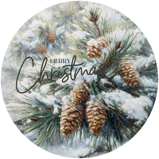 Snowy Pine Boughs and Cones with Merry Christmas Accent Sign - Made in USA