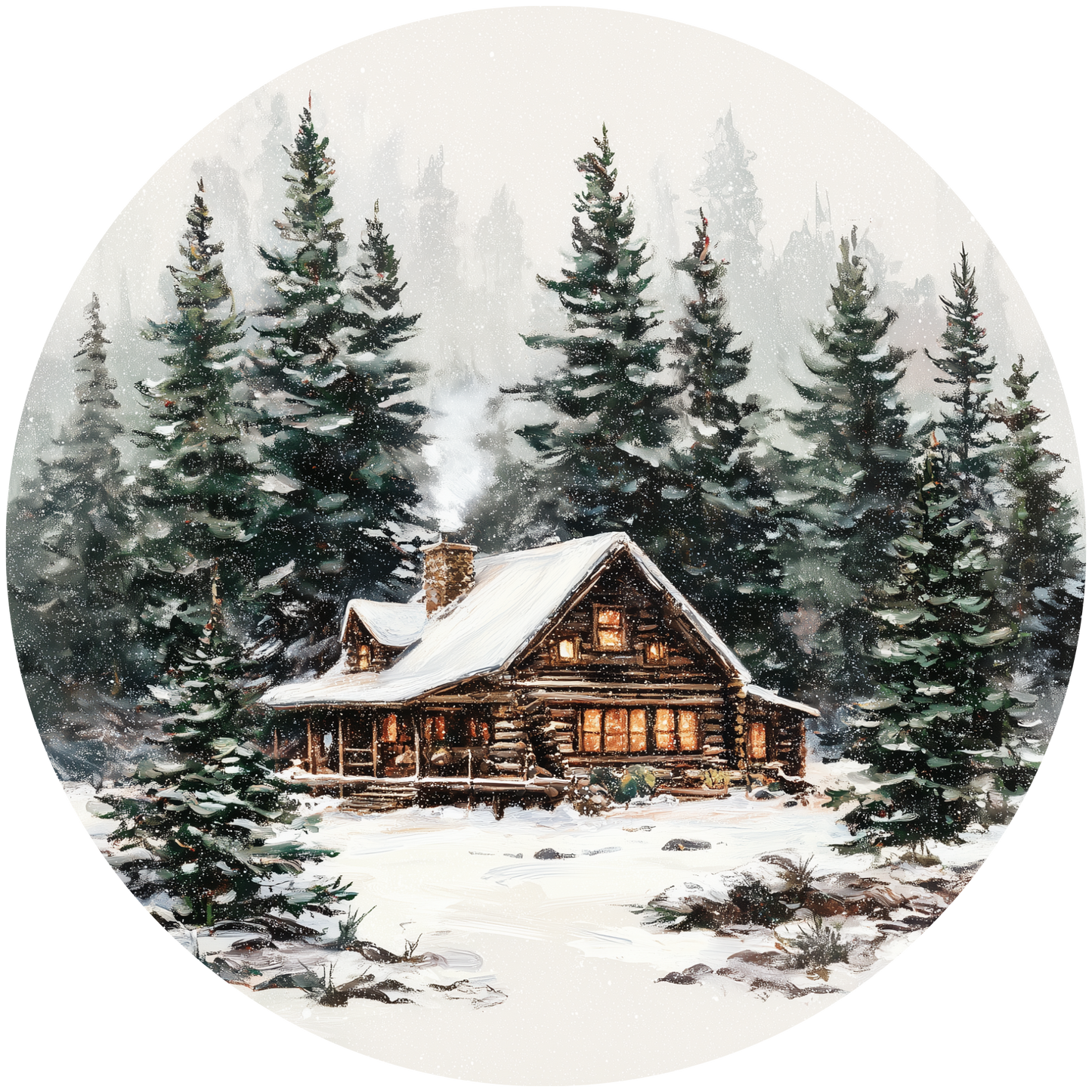 Snowy Winter Log Cabin in Pine Forest Accent Sign - Made in USA