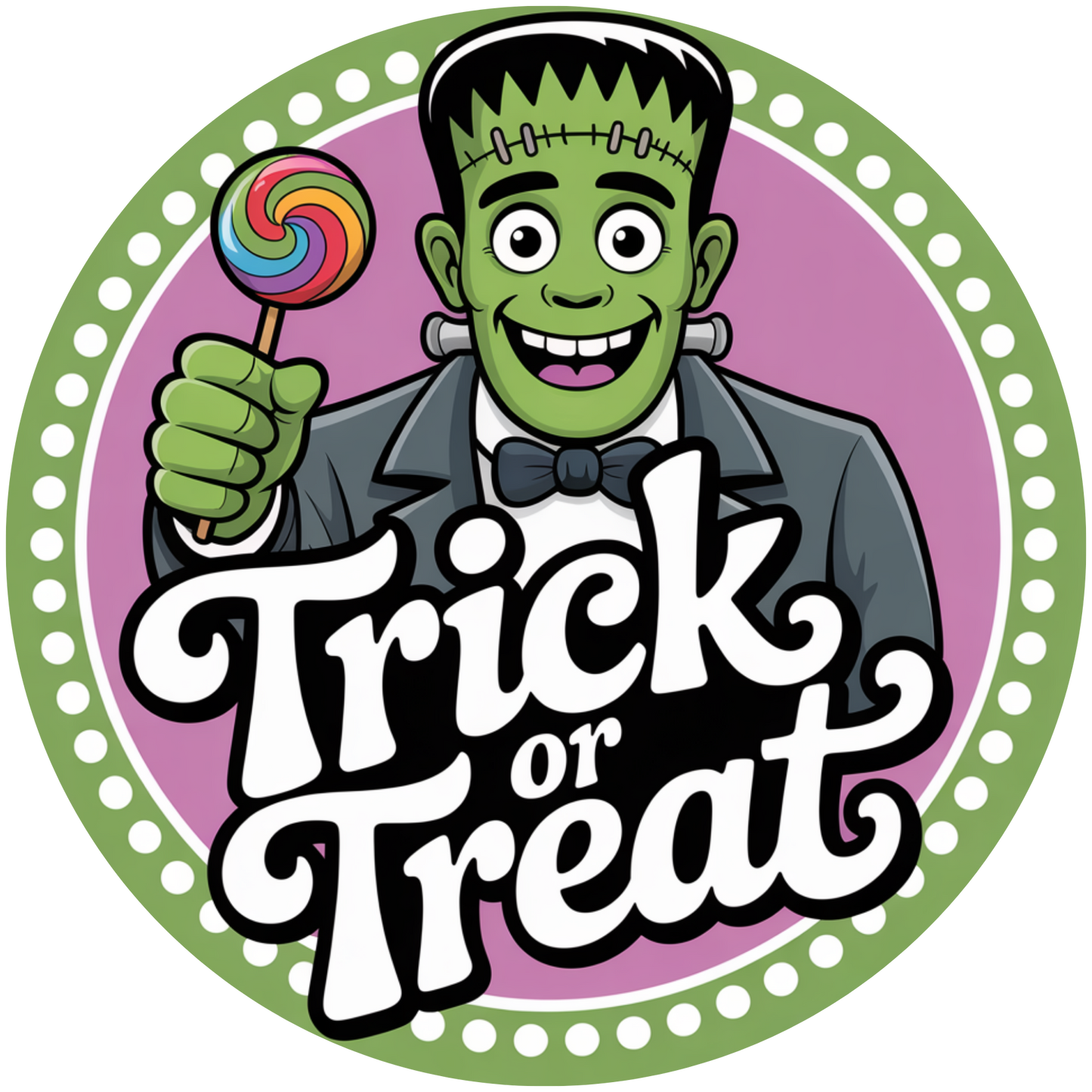 Frankenstein Trick or Treat Lollipop Accent Sign - Made in USA